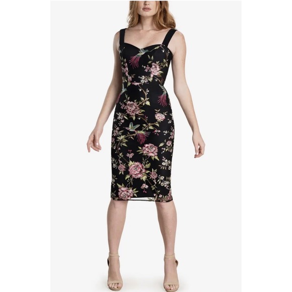 NEW Dress The Population XL Nicole Floral Bird Embroidered Midi Dress Wedding - Picture 3 of 16